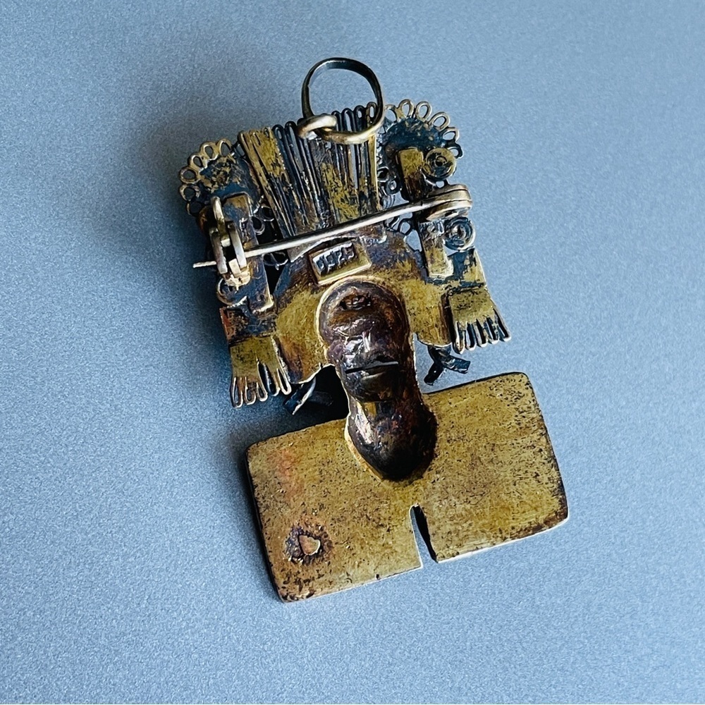 Mictlantecuhtli Aztec God of Death Sterling Silver Gold Pl Brooch Pendan… - Picture 5 of 7